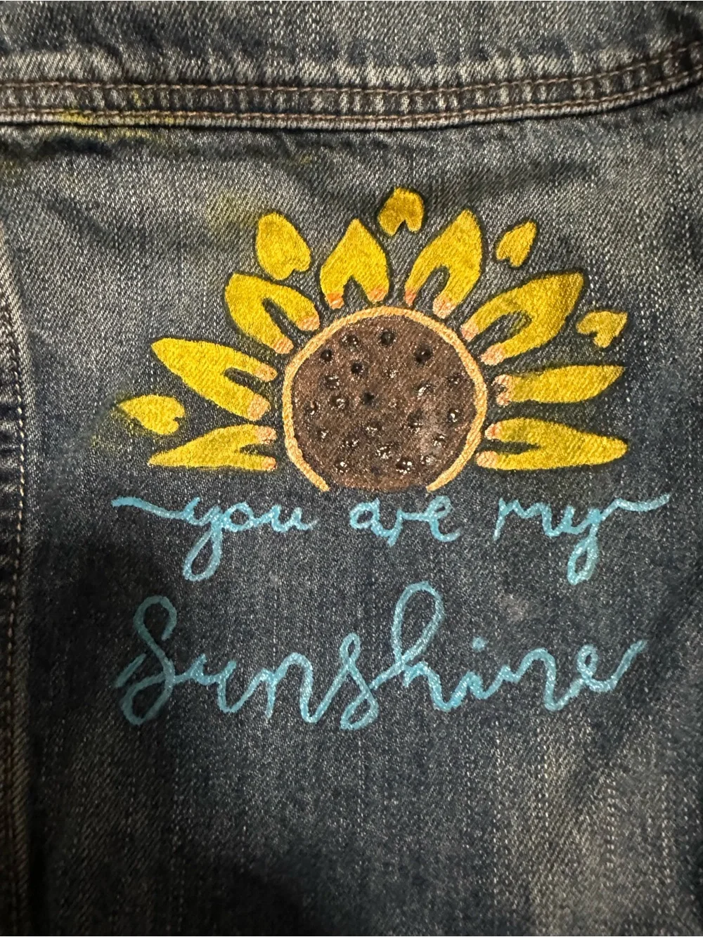 Vintage Baby Gap 1969 Toddler Size 3 Denim Jacket Hand-Painted Sunflower NWOT